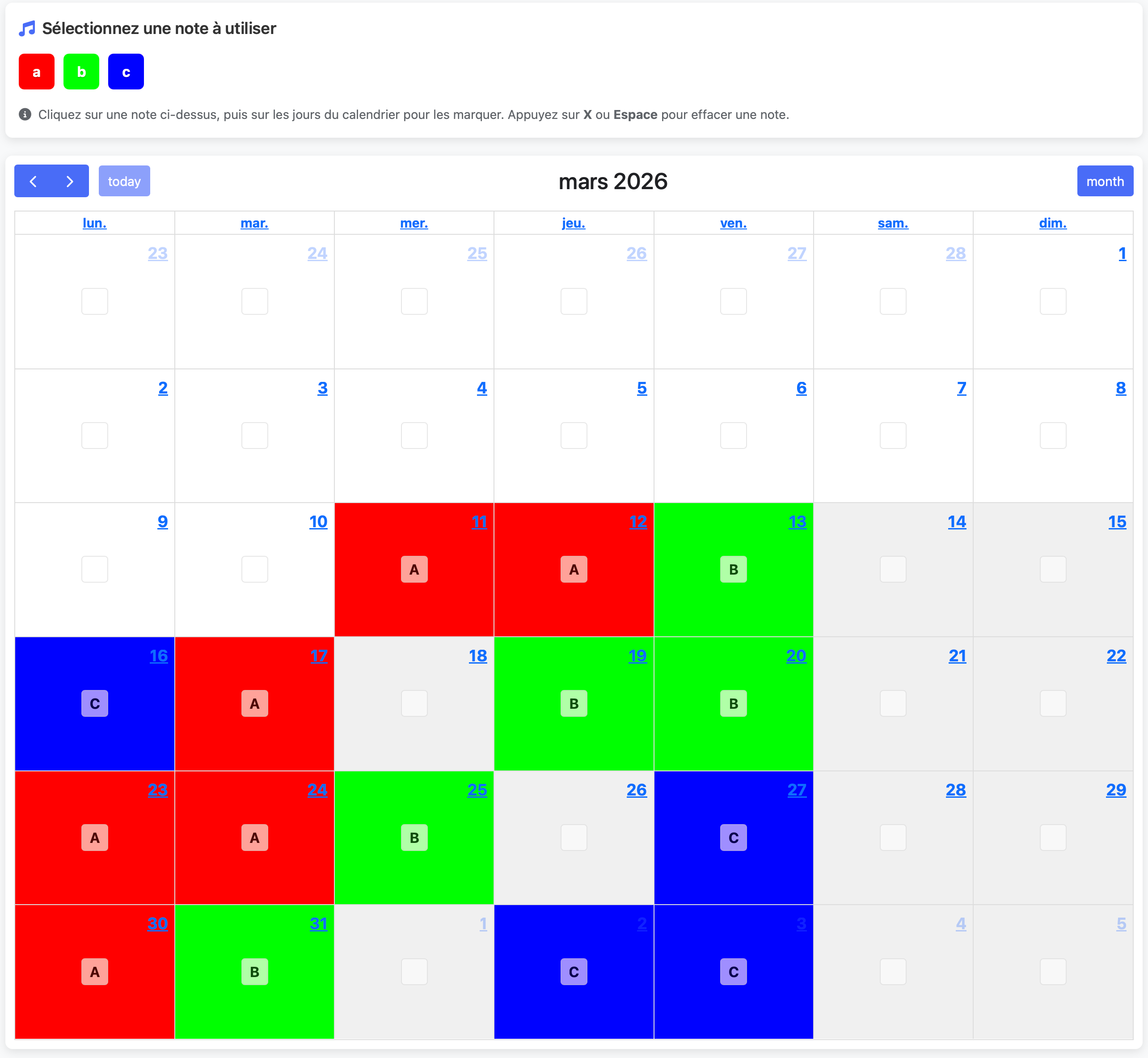 Exemple de planning musical